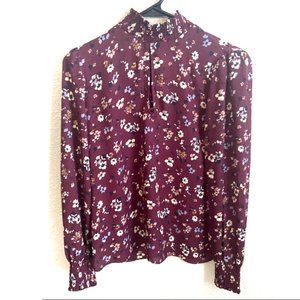 Socialite Womens  Small Maroon Floral Long Sleeve